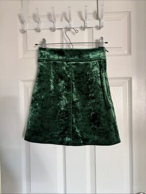 Sandro Emerald Green Velvet A-Line Skirt